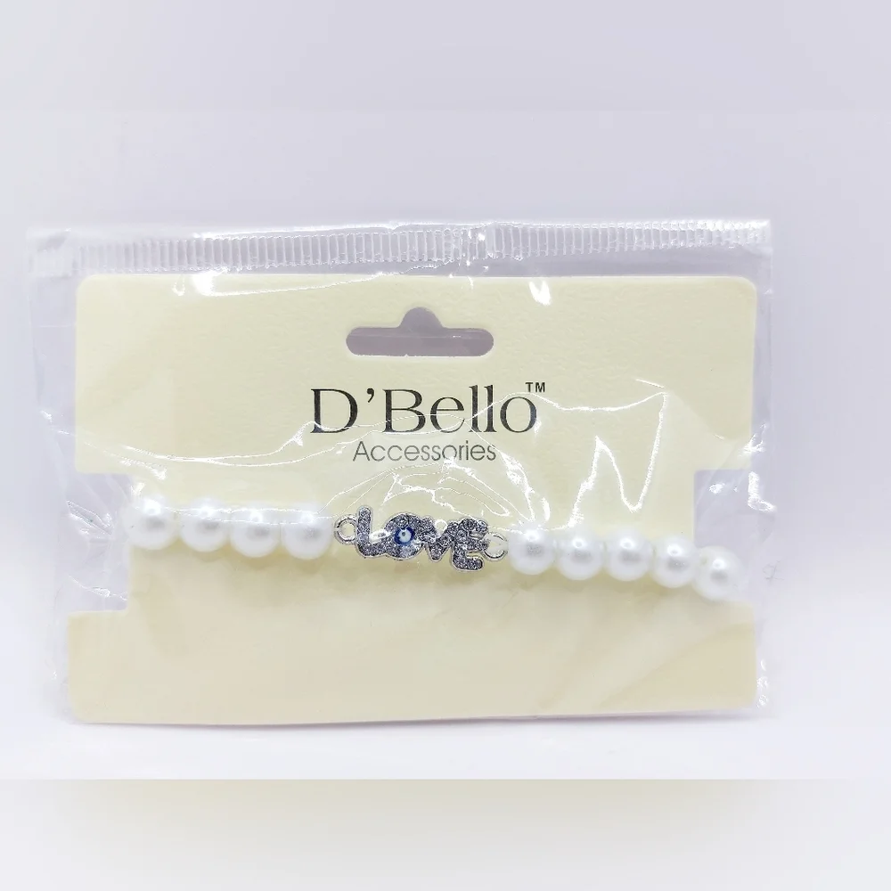 D’Bello Pearled Bracelet with‎ Evil Eye Love in Rhinestones